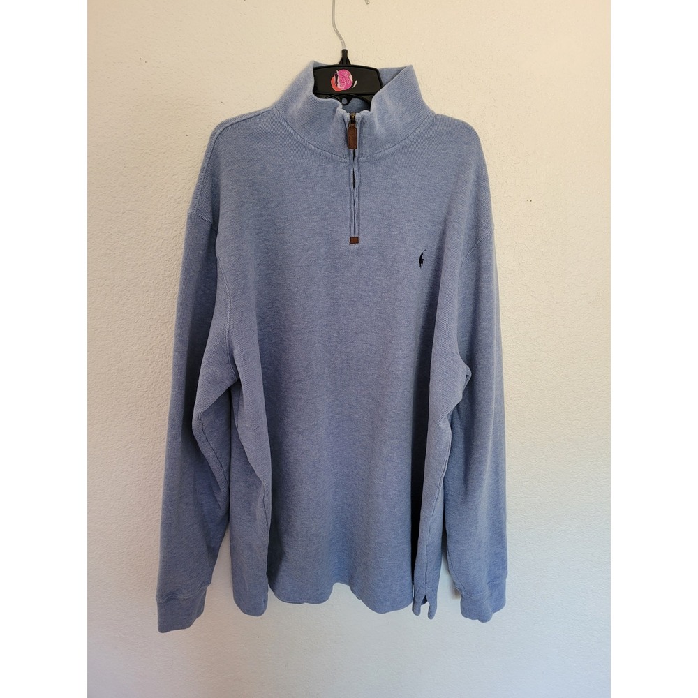 Polo Ralph Lauren Mens XXL Blue Heather 100% Cotton Quarter Zip Pullover #25